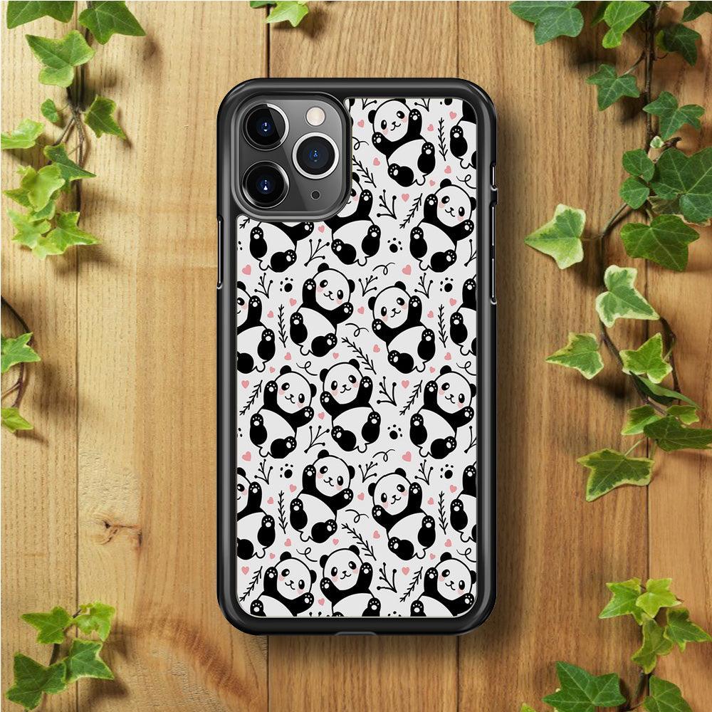 Cute Panda White Doodle iPhone 11 Pro Max Case-Rubber / Black (2D Case)-Xtracase