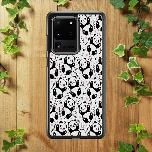 Cute Panda White Doodle Samsung Galaxy S20 Ultra Case-Rubber / White (2D Case)-Xtracase