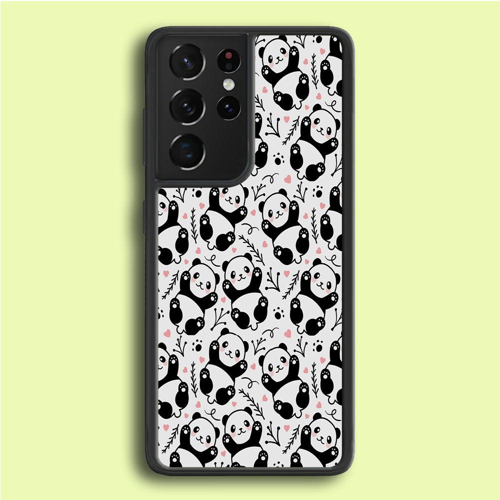 Cute Panda White Doodle Samsung Galaxy S21 Ultra Case-Rubber / Black (2D Case)-Xtracase