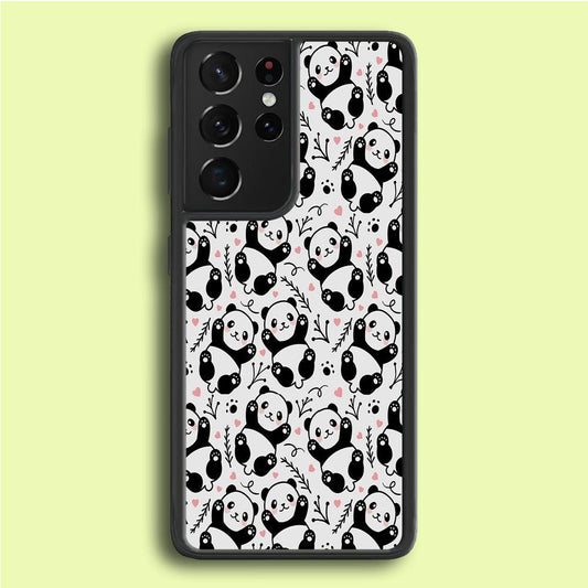 Cute Panda White Doodle Samsung Galaxy S21 Ultra Case-Rubber / Black (2D Case)-Xtracase