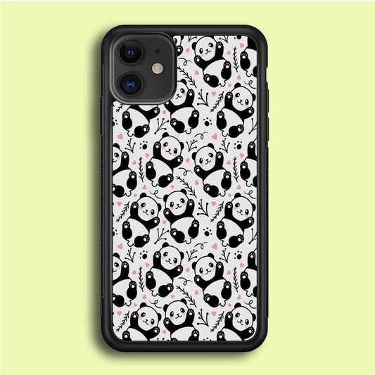 Cute Panda White Doodle iPhone 12 Mini Case-Rubber / Black (2D Case)-Xtracase