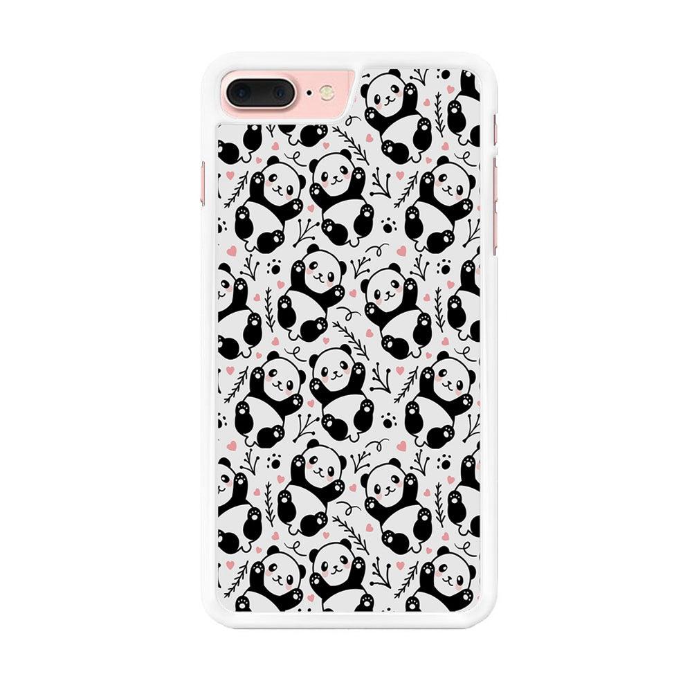 Cute Panda White Doodle iPhone 7 Plus Case-Rubber / White (2D Case)-Xtracase