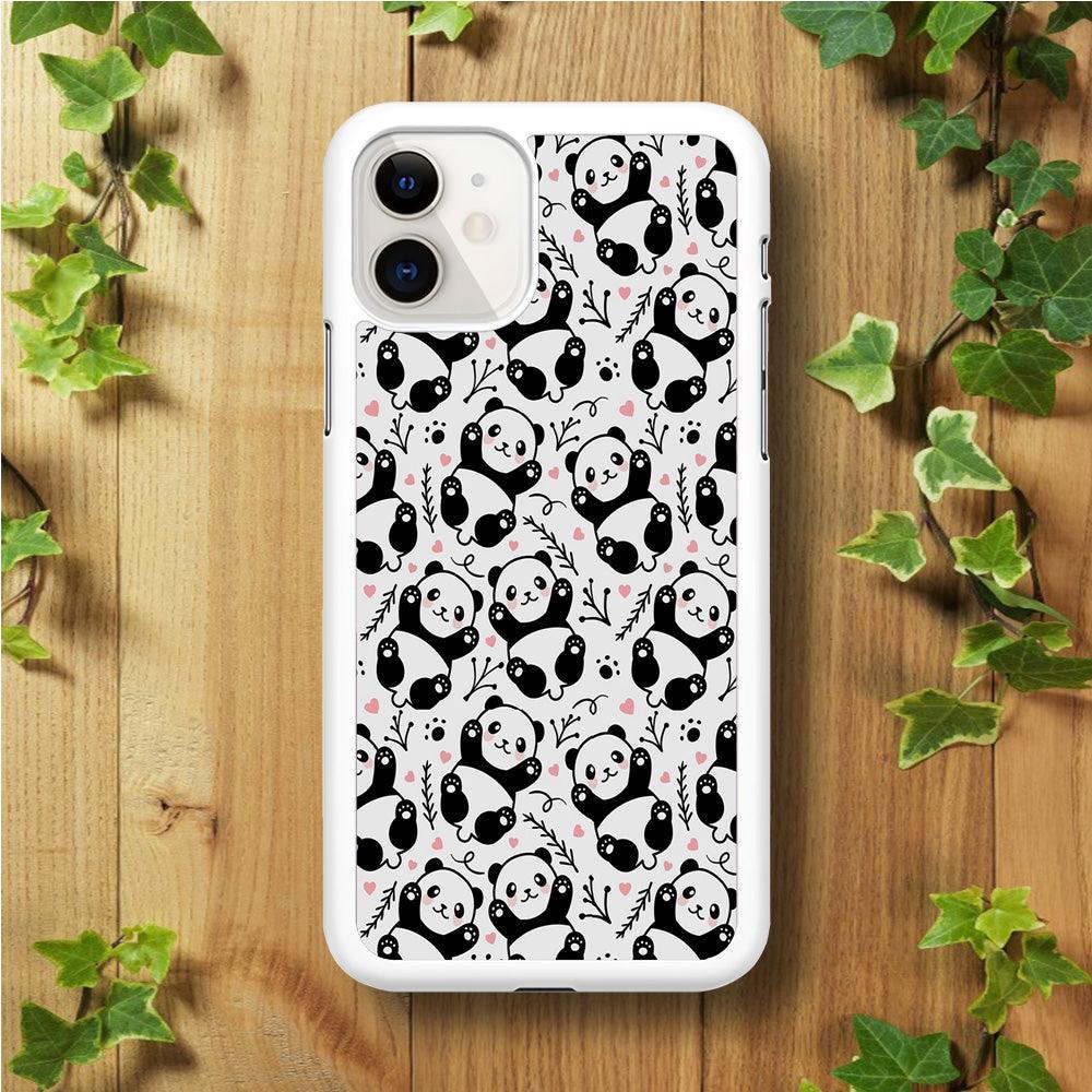 Cute Panda White Doodle iPhone 11 Case-Rubber / White (2D Case)-Xtracase