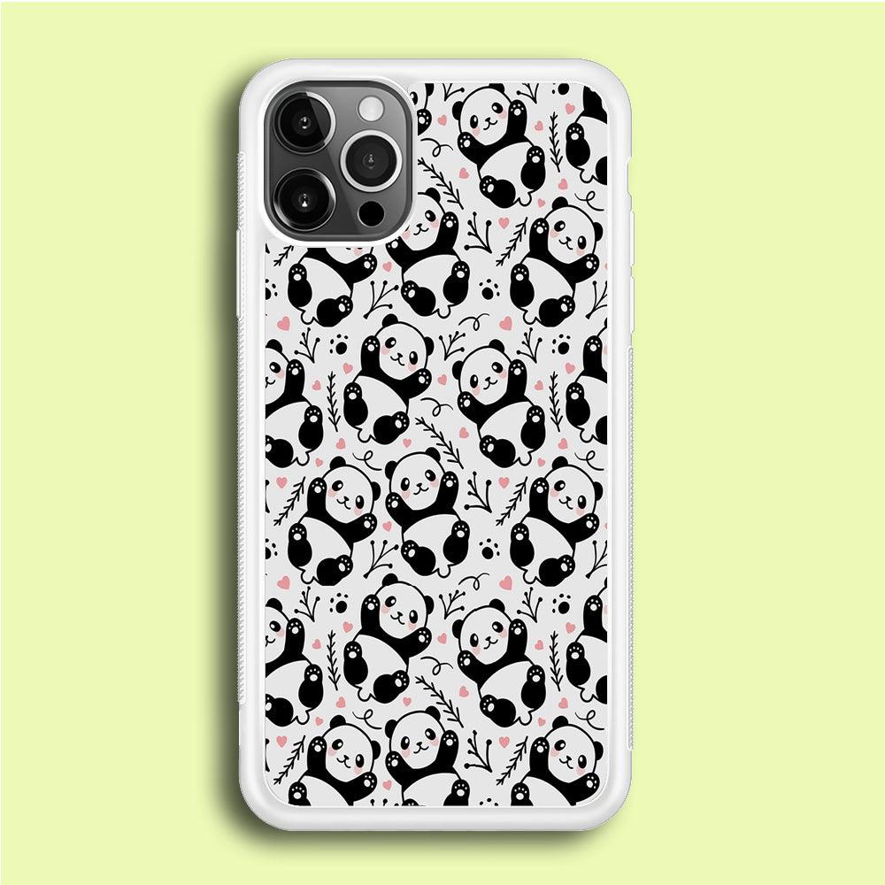 Cute Panda White Doodle iPhone 12 Pro Case-Rubber / White (2D Case)-Xtracase