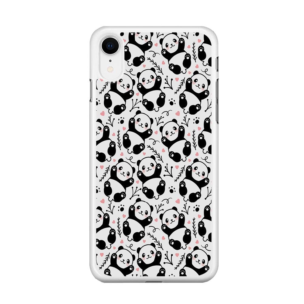 Cute Panda White Doodle iPhone XR Case-Rubber / White (2D Case)-Xtracase