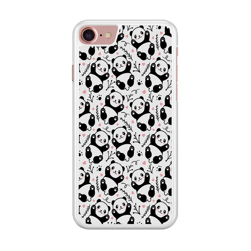 Cute Panda White Doodle iPhone 8 Case-Rubber / White (2D Case)-Xtracase