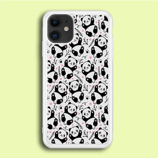 Cute Panda White Doodle iPhone 12 Case-Rubber / White (2D Case)-Xtracase
