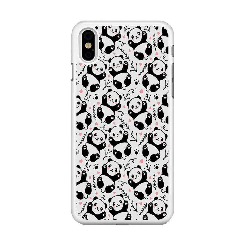 Cute Panda White Doodle iPhone Xs Case-Rubber / White (2D Case)-Xtracase