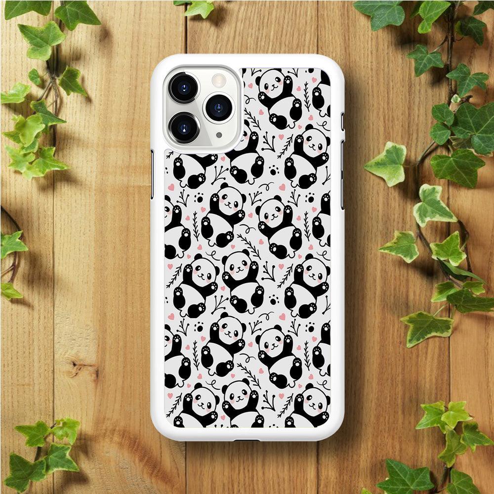 Cute Panda White Doodle iPhone 11 Pro Max Case-Rubber / White (2D Case)-Xtracase