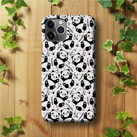 Cute Panda White Doodle iPhone 11 Pro Case-Plastic / Full Wrap (3D Case)-Xtracase