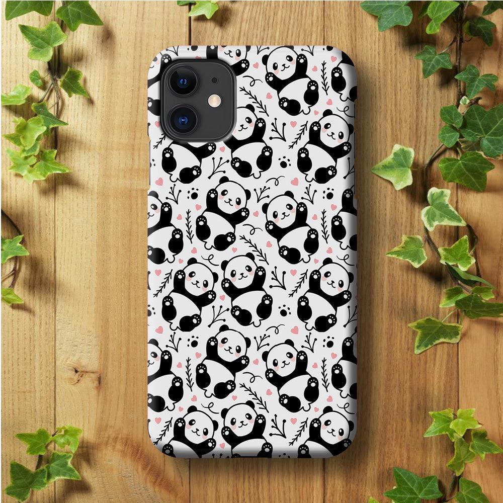 Cute Panda White Doodle iPhone 11 Case-Plastic / Full Wrap (3D Case)-Xtracase