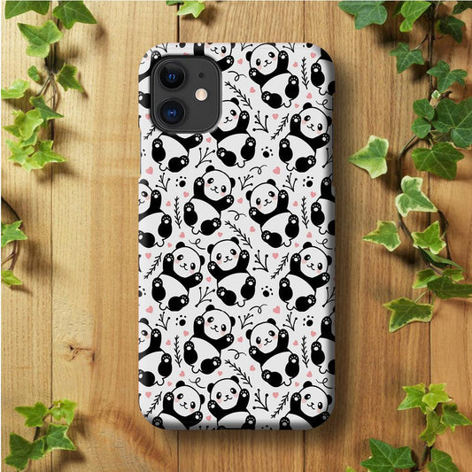 Cute Panda White Doodle iPhone 11 Case-Plastic / Full Wrap (3D Case)-Xtracase