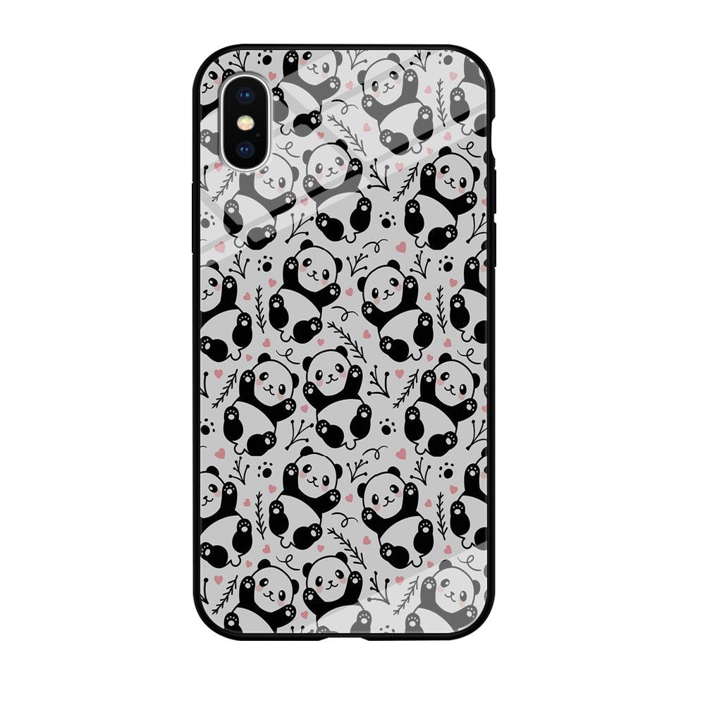 Cute Panda White Doodle iPhone Xs Case-Tempered Glass Case-Xtracase