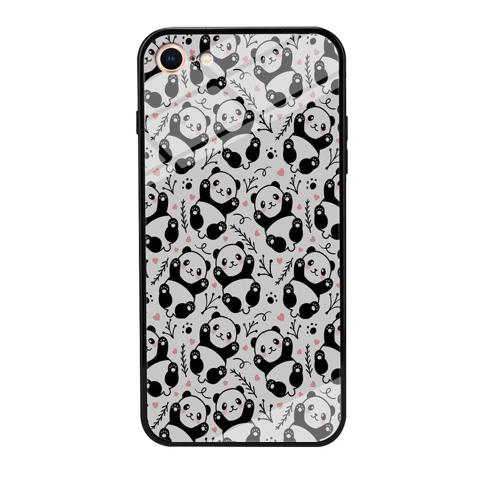 Cute Panda White Doodle iPhone 7 Case-Tempered Glass Case-Xtracase