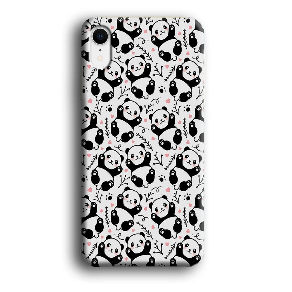 Cute Panda White Doodle iPhone XR Case-Plastic / Full Wrap (3D Case)-Xtracase