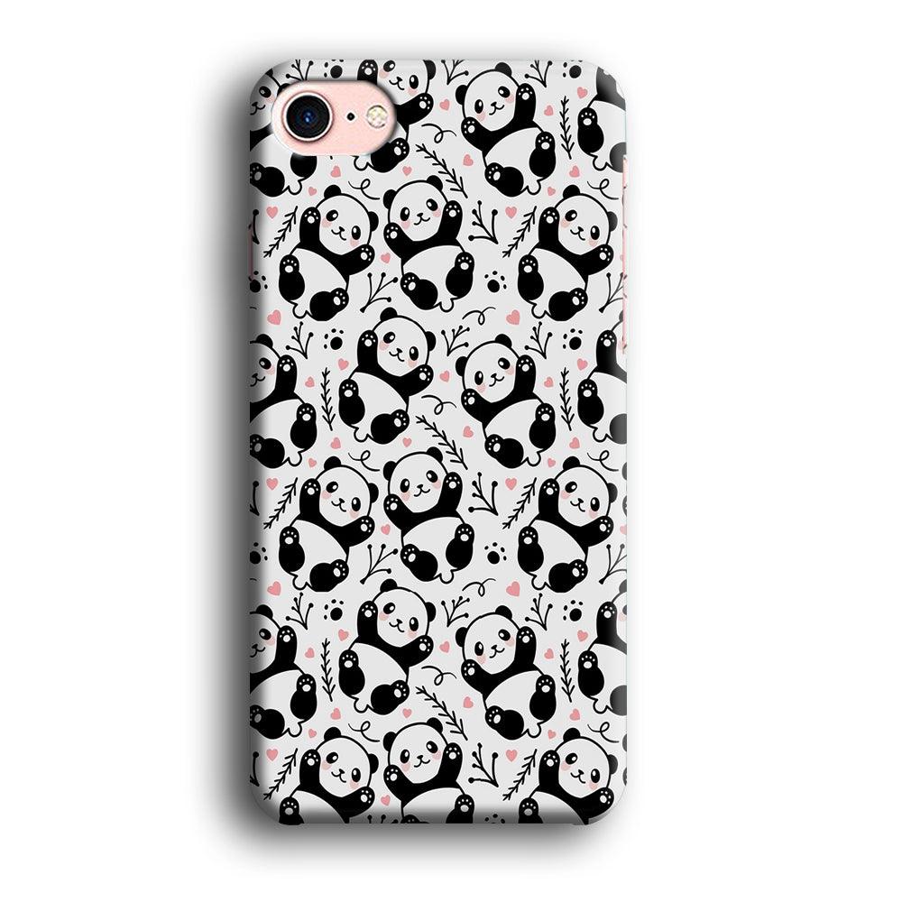 Cute Panda White Doodle iPhone 8 Case-Plastic / Full Wrap (3D Case)-Xtracase