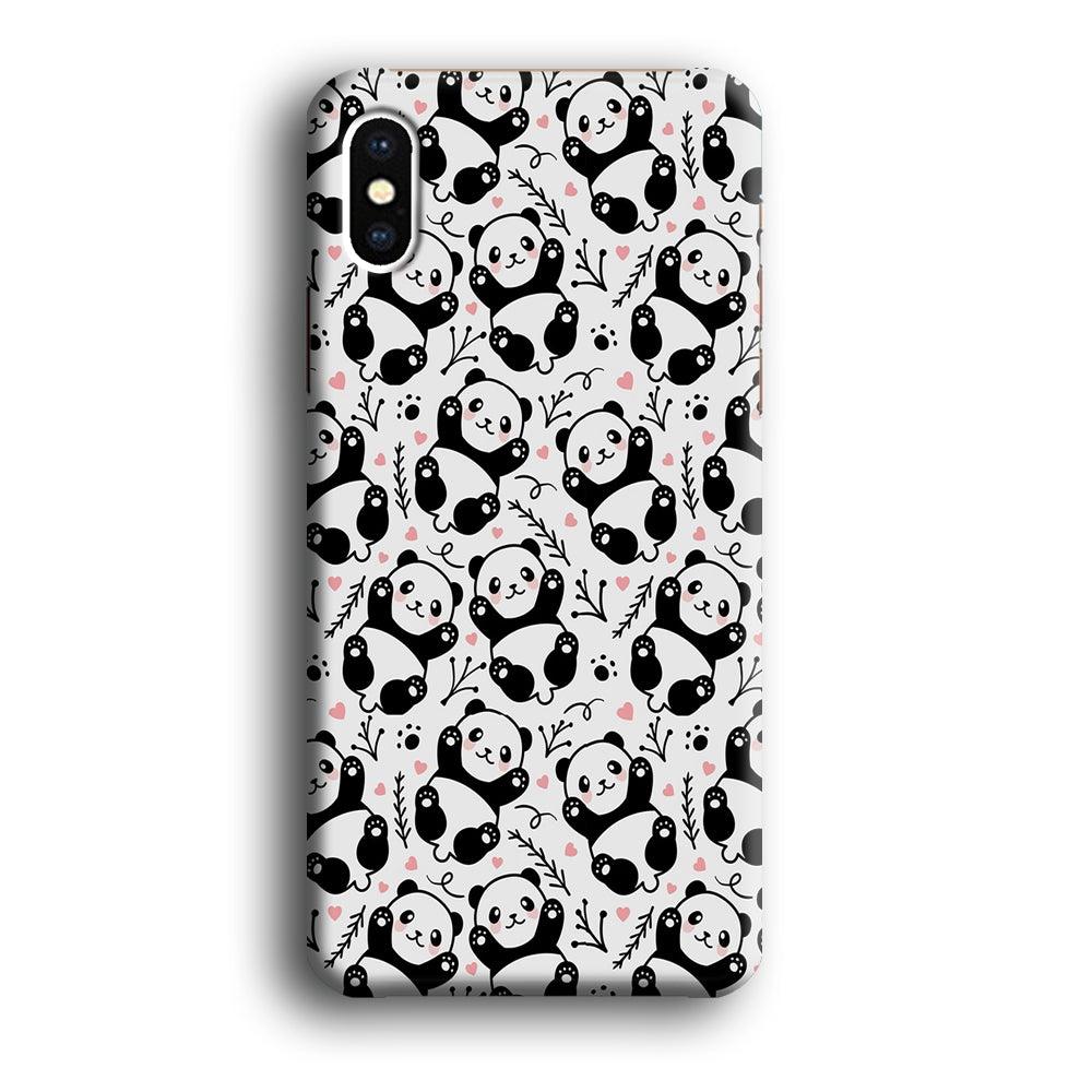 Cute Panda White Doodle iPhone Xs Case-Plastic / Full Wrap (3D Case)-Xtracase