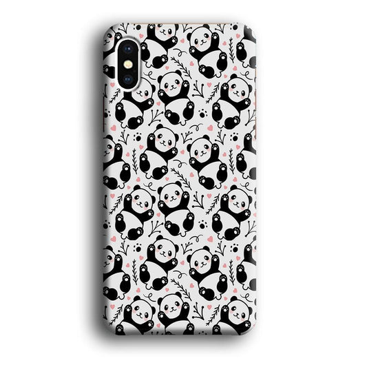Cute Panda White Doodle iPhone Xs Case-Plastic / Full Wrap (3D Case)-Xtracase