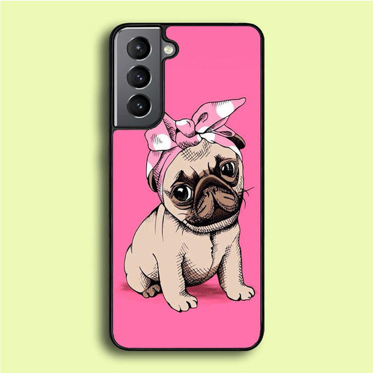 Cute Puppy Pink Samsung Galaxy S21 Case-Rubber / White (2D Case)-Xtracase