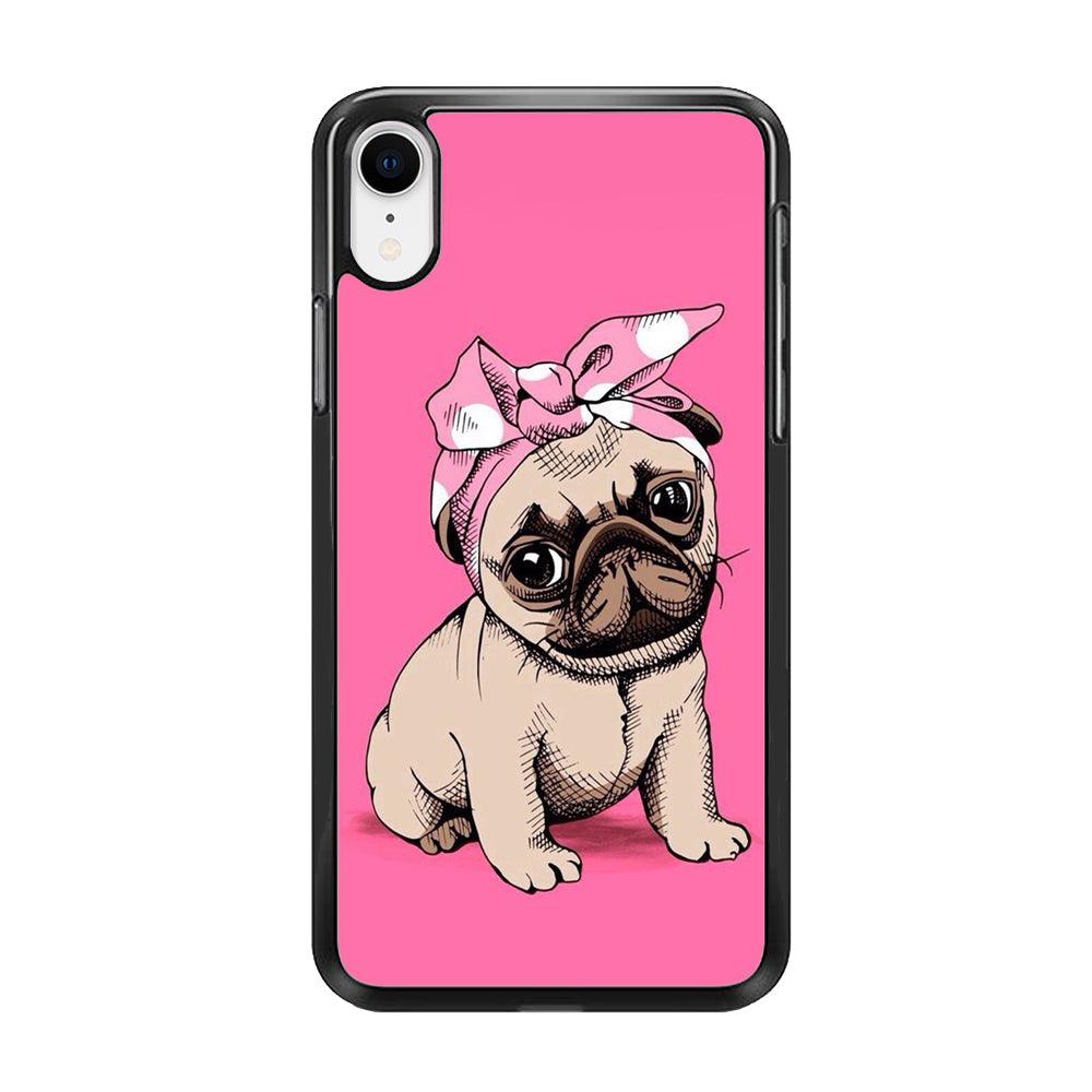 Cute Puppy Pink iPhone XR Case-Rubber / Black (2D Case)-Xtracase