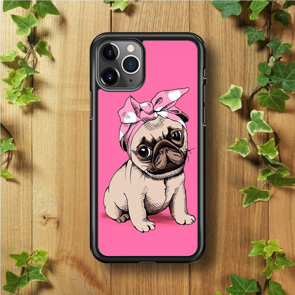 Cute Puppy Pink iPhone 11 Pro Max Case-Rubber / Black (2D Case)-Xtracase