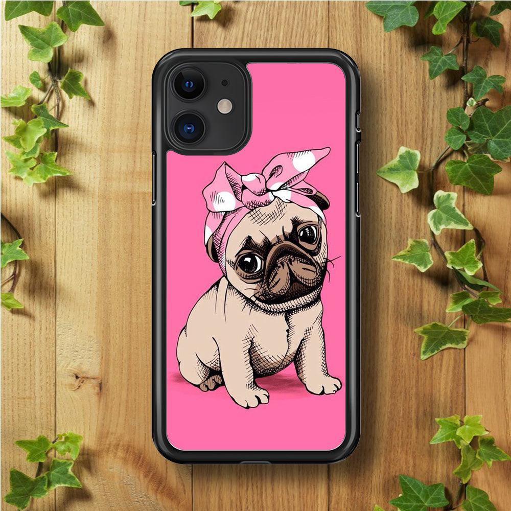 Cute Puppy Pink iPhone 11 Case-Rubber / Black (2D Case)-Xtracase