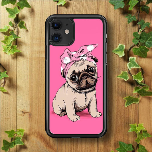 Cute Puppy Pink iPhone 11 Case-Rubber / Black (2D Case)-Xtracase