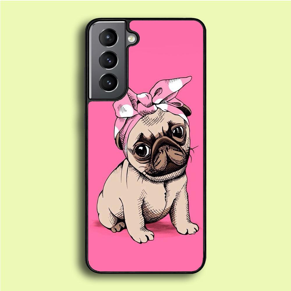 Cute Puppy Pink Samsung Galaxy S21 Plus Case-Rubber / Black (2D Case)-Xtracase