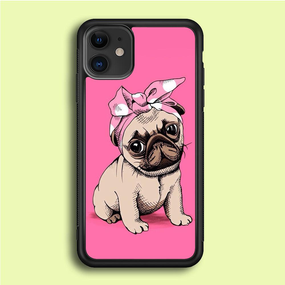 Cute Puppy Pink iPhone 12 Mini Case-Rubber / Black (2D Case)-Xtracase