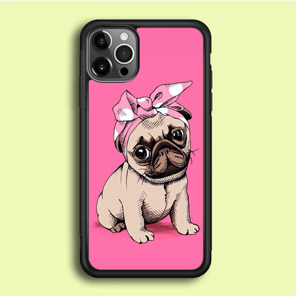 Cute Puppy Pink iPhone 12 Pro Case-Rubber / Black (2D Case)-Xtracase