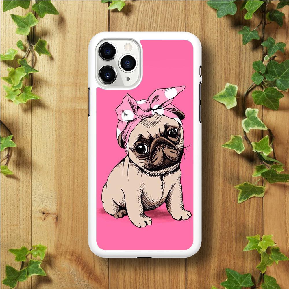 Cute Puppy Pink iPhone 11 Pro Max Case-Rubber / White (2D Case)-Xtracase