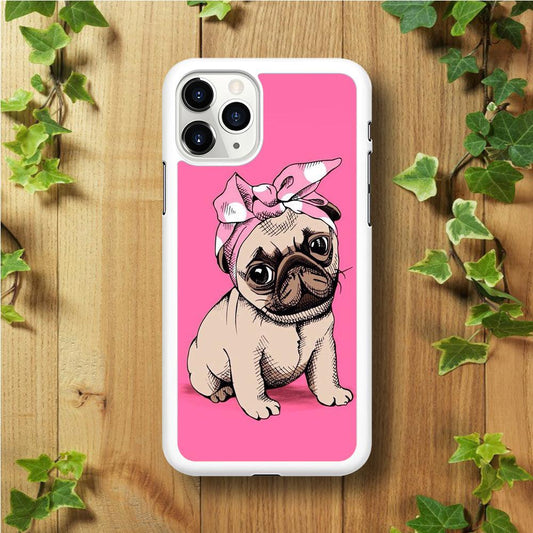 Cute Puppy Pink iPhone 11 Pro Max Case-Rubber / White (2D Case)-Xtracase