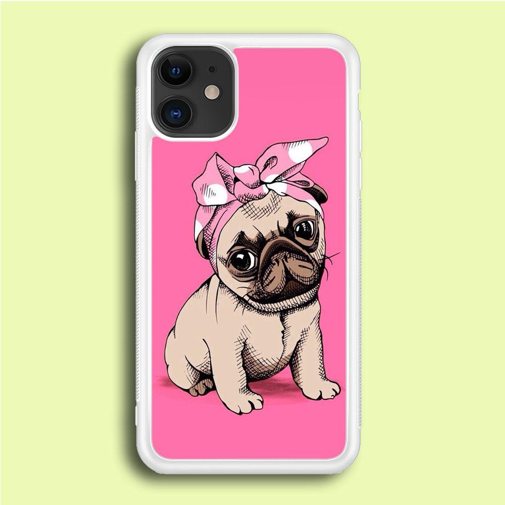 Cute Puppy Pink iPhone 12 Mini Case-Rubber / White (2D Case)-Xtracase