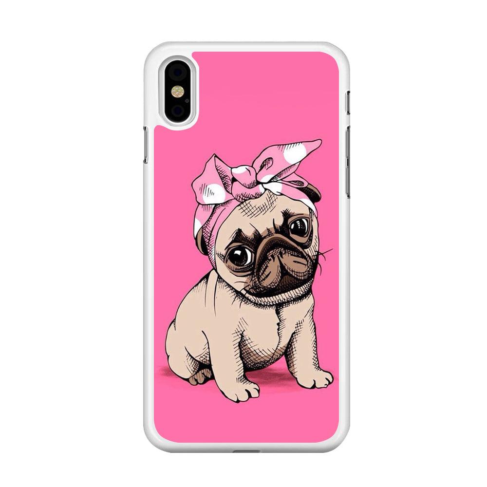 Cute Puppy Pink iPhone X Case-Rubber / White (2D Case)-Xtracase