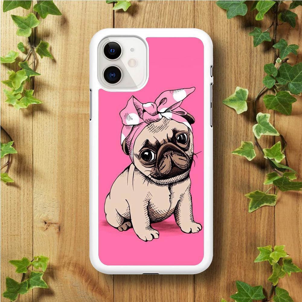Cute Puppy Pink iPhone 11 Case-Rubber / White (2D Case)-Xtracase
