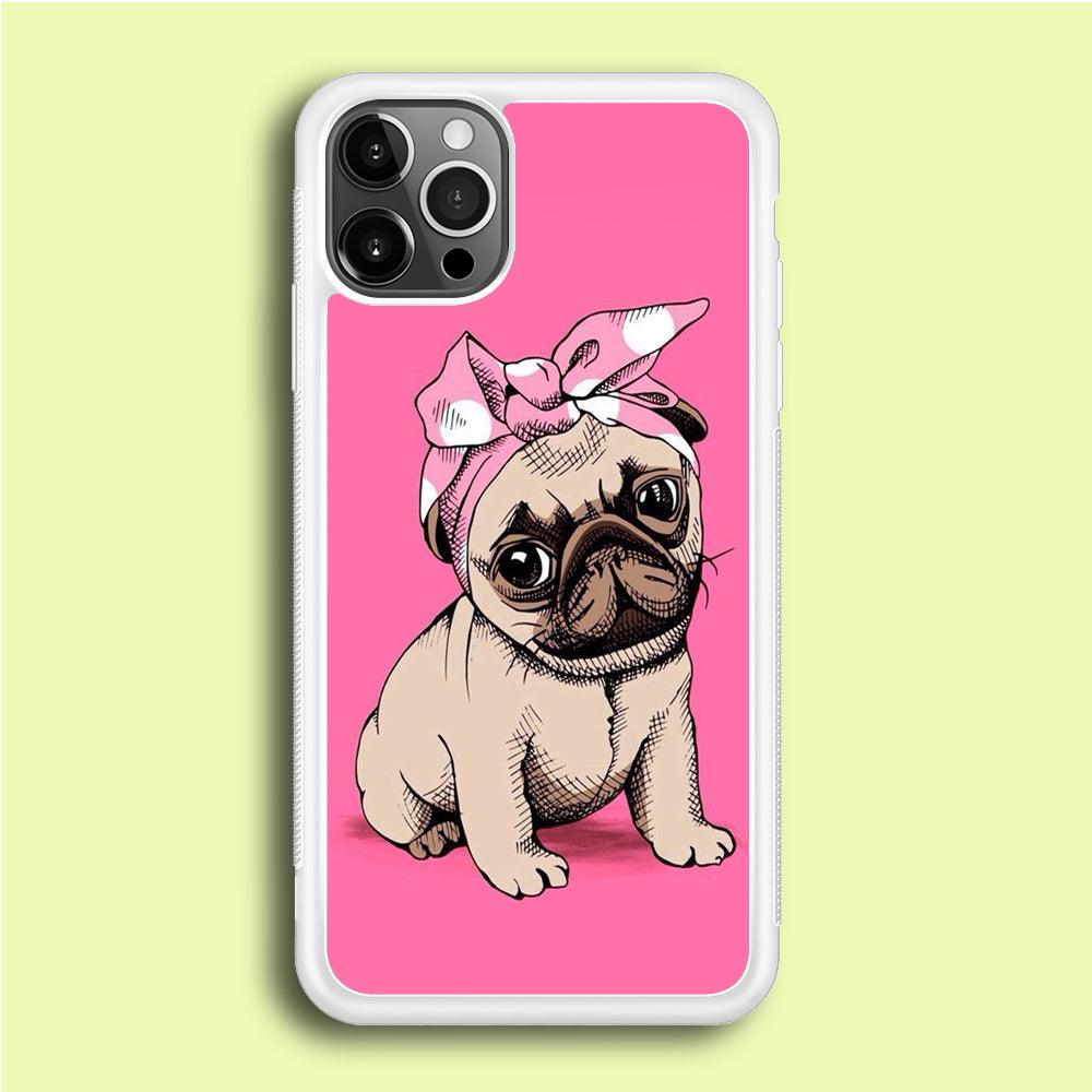 Cute Puppy Pink iPhone 12 Pro Max Case-Rubber / White (2D Case)-Xtracase