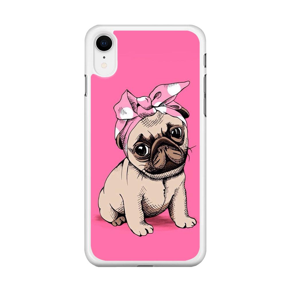 Cute Puppy Pink iPhone XR Case-Rubber / White (2D Case)-Xtracase