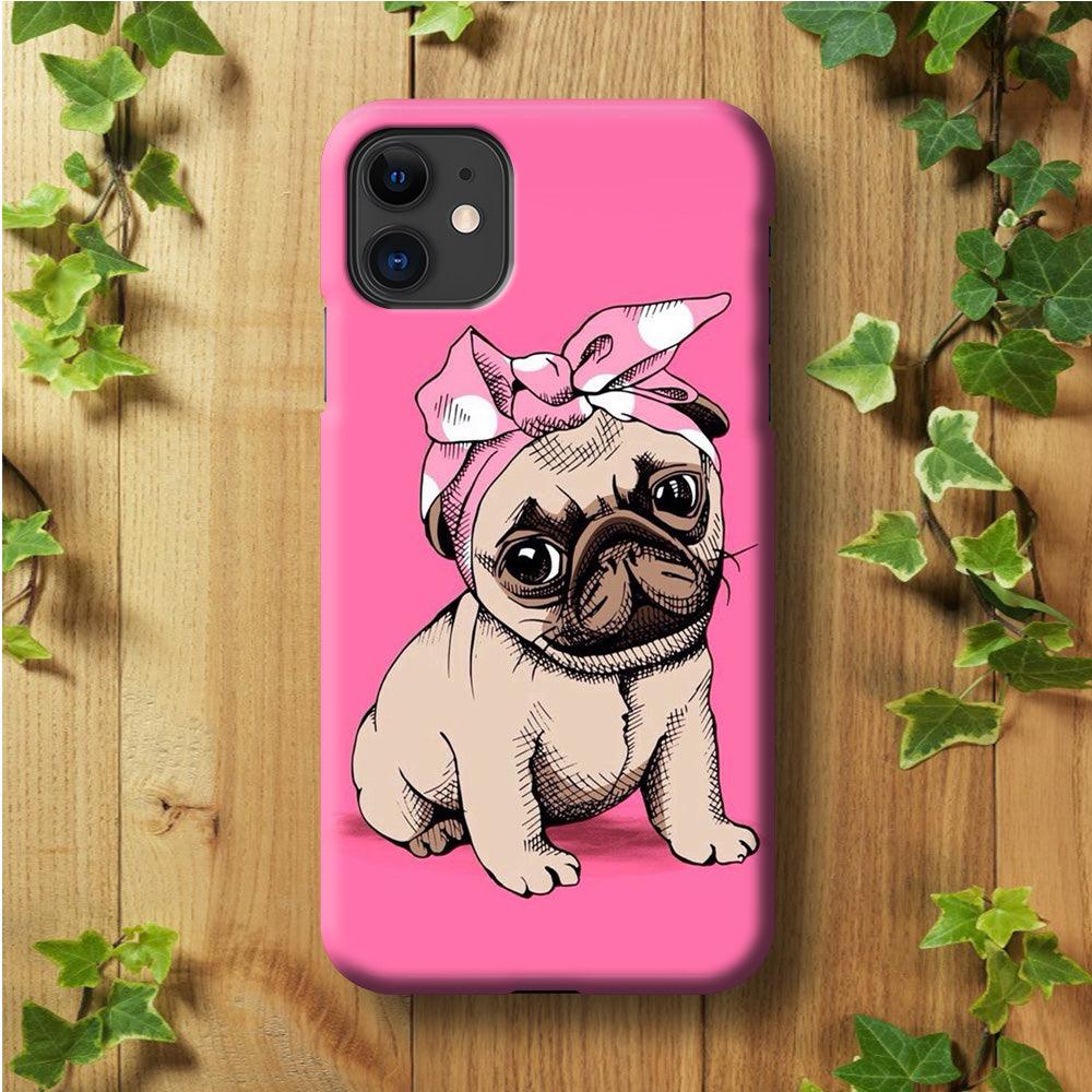 Cute Puppy Pink iPhone 11 Case-Plastic / Full Wrap (3D Case)-Xtracase