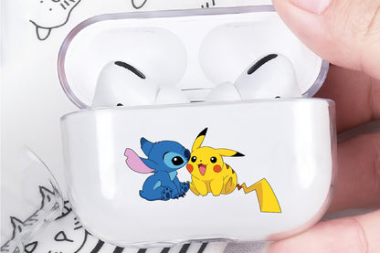 Cute Stitch and Pikachu Hard Plastic Protective Clear Case Cover For Apple Airpod Pro
