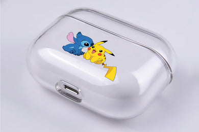 Cute Stitch and Pikachu Hard Plastic Protective Clear Case Cover For Apple Airpod Pro