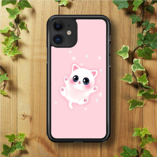 Cute White Kitten iPhone 11 Case-Rubber / Black (2D Case)-Xtracase