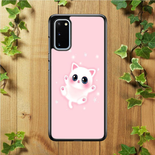 Cute White Kitten Samsung Galaxy S20 Case-Rubber / White (2D Case)-Xtracase