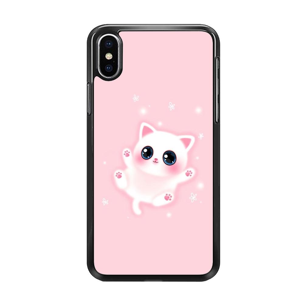Cute White Kitten iPhone Xs Case-Rubber / Black (2D Case)-Xtracase