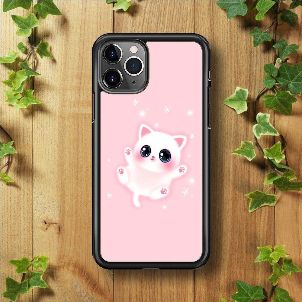 Cute White Kitten iPhone 11 Pro Max Case-Rubber / Black (2D Case)-Xtracase