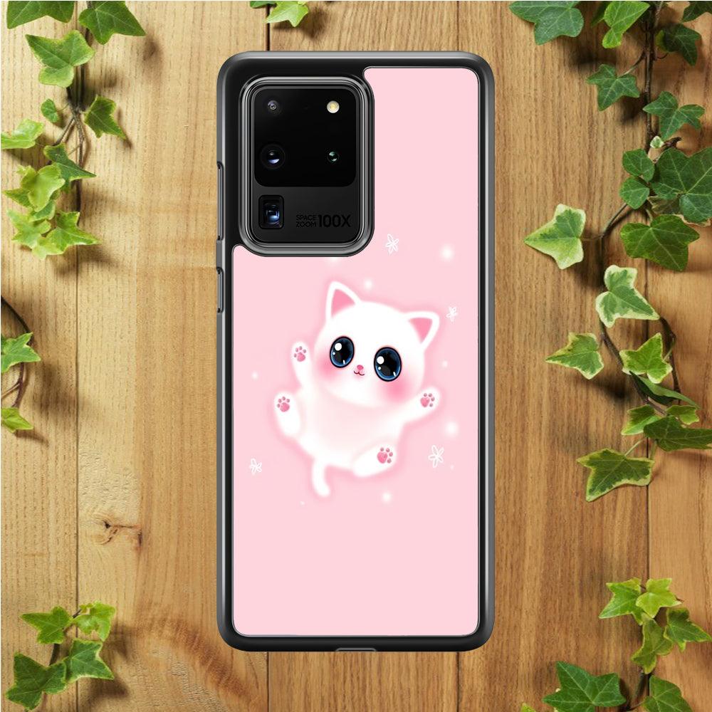 Cute White Kitten Samsung Galaxy S20 Ultra Case-Rubber / White (2D Case)-Xtracase
