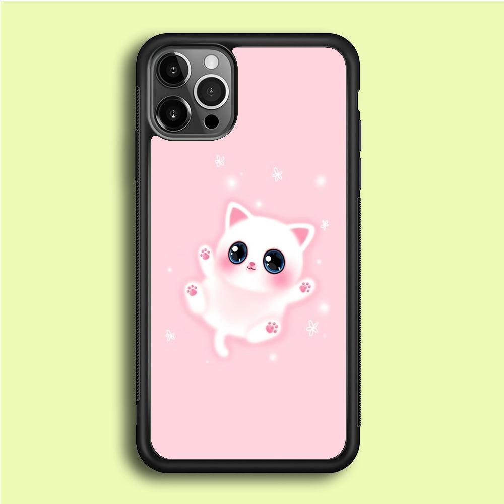 Cute White Kitten iPhone 12 Pro Max Case-Rubber / Black (2D Case)-Xtracase