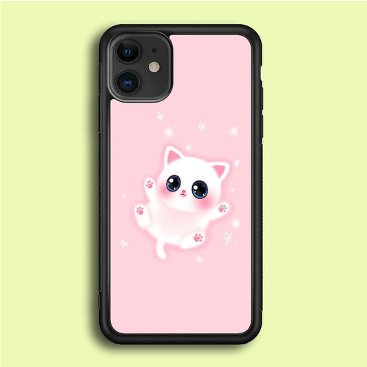 Cute White Kitten iPhone 12 Mini Case-Rubber / Black (2D Case)-Xtracase