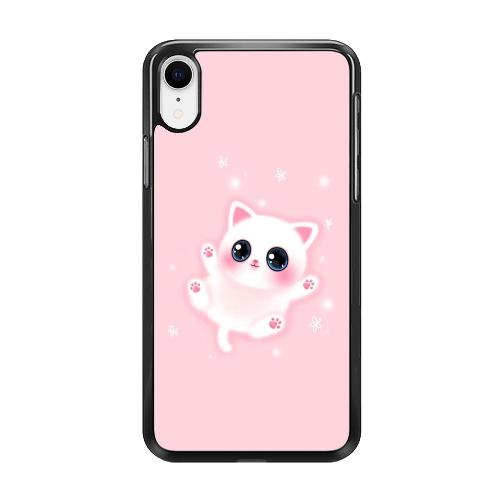 Cute White Kitten iPhone XR Case-Rubber / Black (2D Case)-Xtracase