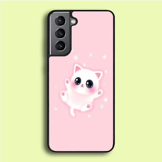 Cute White Kitten Samsung Galaxy S21 Case-Rubber / White (2D Case)-Xtracase