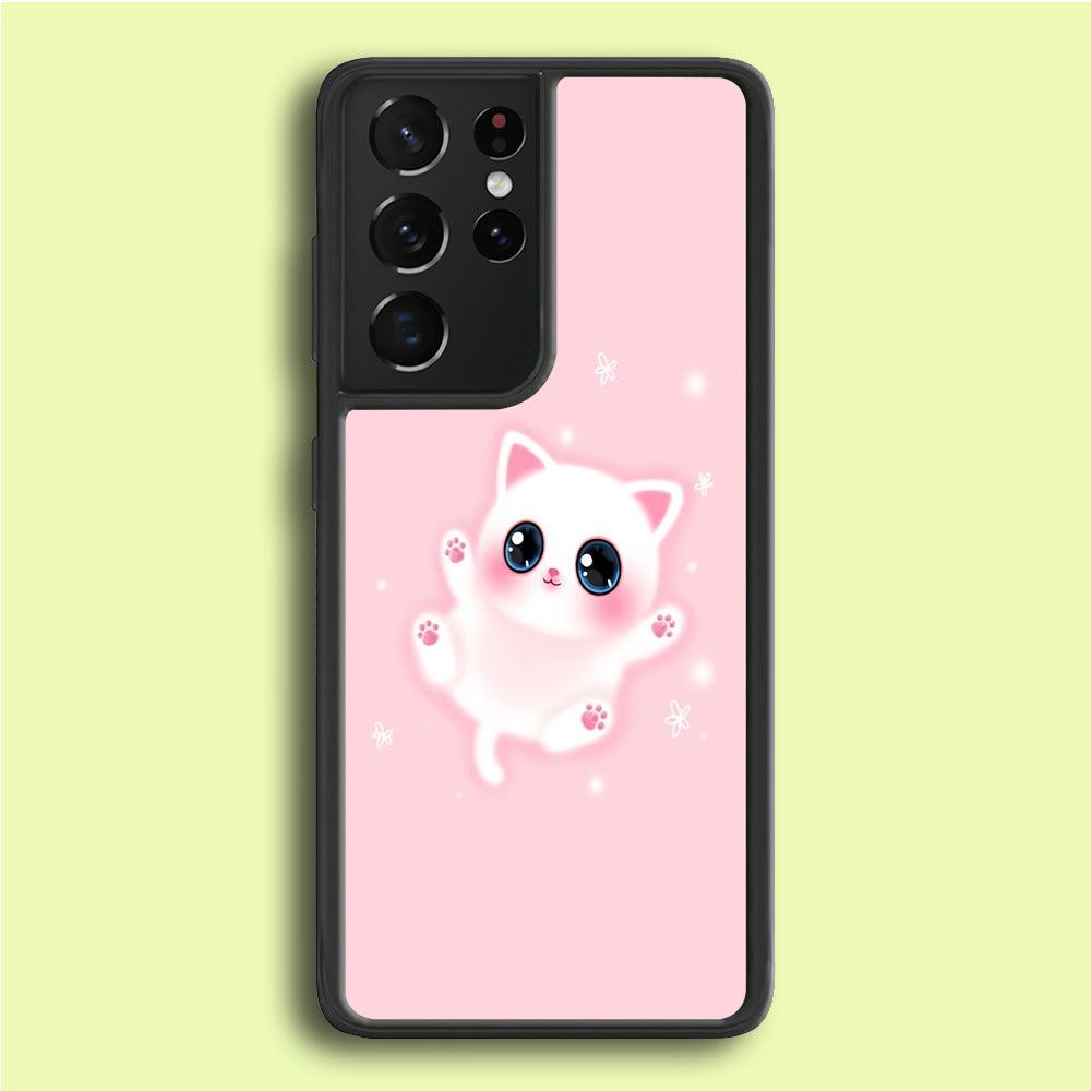 Cute White Kitten Samsung Galaxy S21 Ultra Case-Rubber / Black (2D Case)-Xtracase
